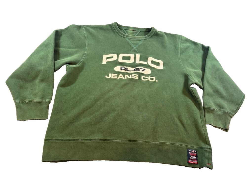 Polo Ralph Lauren RL-67 Jeans Co. Green Fleece Crewneck Sweatshirt Men’s XL Y2K